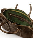 The Tressé leather laptop bag, brown woven, inside