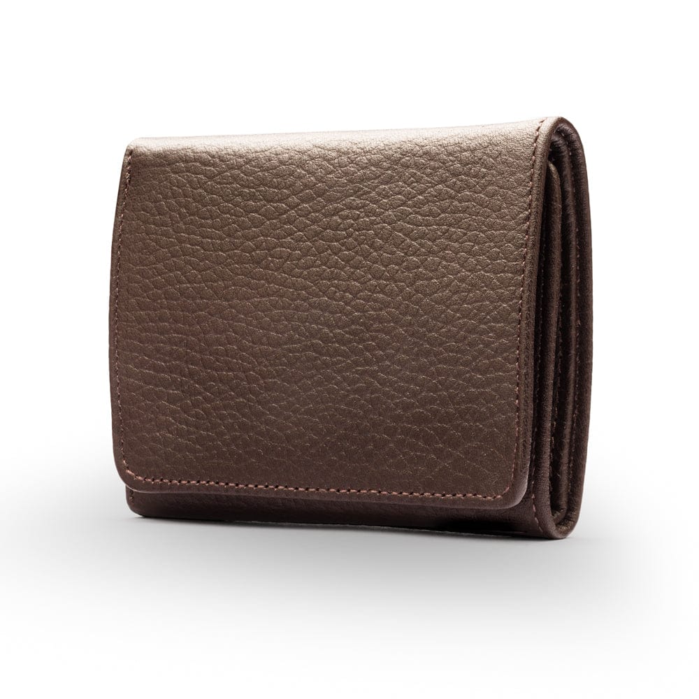 Trifold leather wallet with id, brown, front