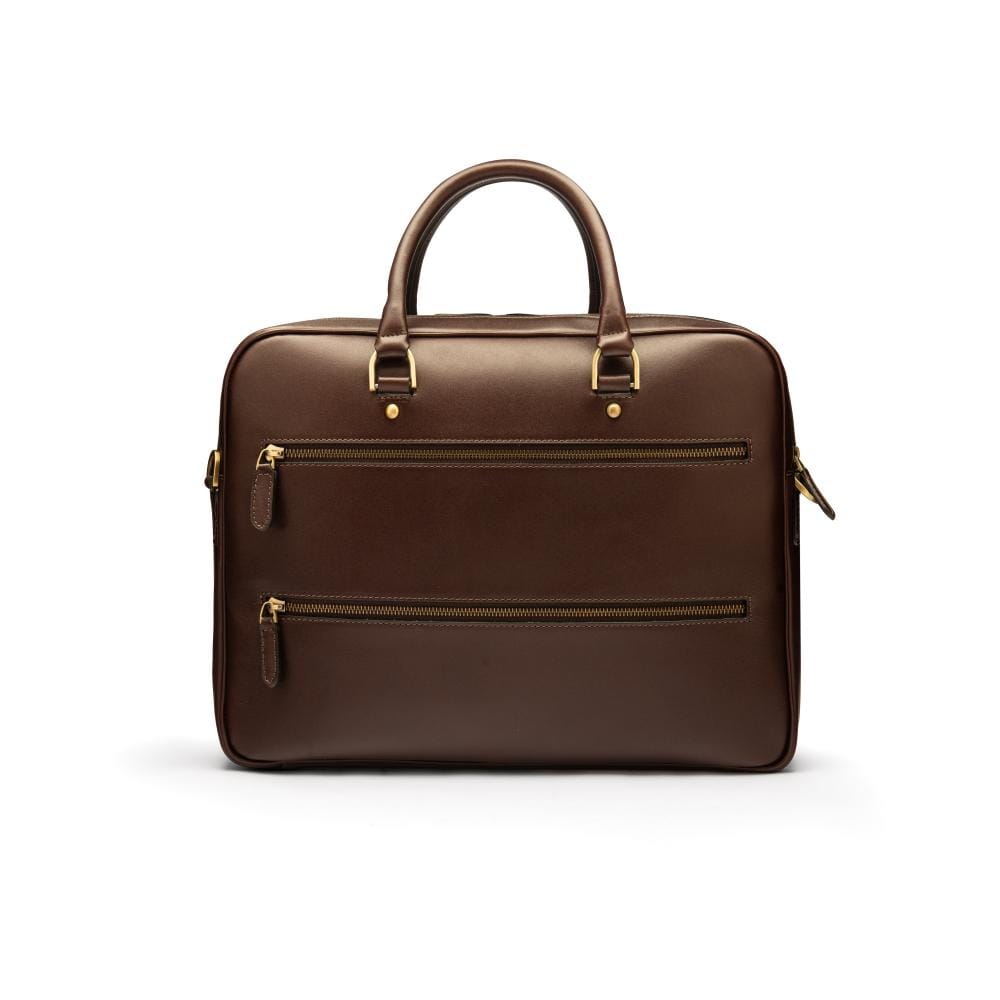 Leather 17" laptop briefcase, brown, back
