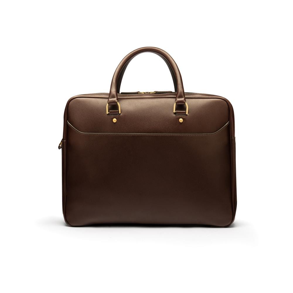 Leather 17" laptop briefcase, brown, front