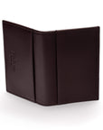 Leather travel card wallet, brown with green, back