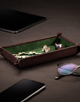 Rectangular valet tray, brown with green, lifestyle