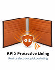 Men's RFID wallet with 10 CC, brown with orange, rfid protection