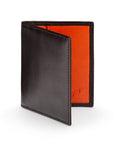 Premium Slim RFID Leather Credit Card Wallet, Soft Brown With Orange, front