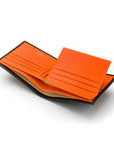RFID leather wallet with 9 cc, brown with orange, inside view