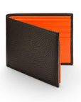 RFID leather wallet with 9 cc, brown with orange, front