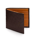 RFID wallet in ostrich leather, brown with orange, front