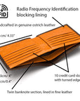 RFID wallet in real ostrich leather, brown with orange, features