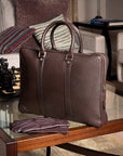 Gainsborough Leather 15" Laptop Bag - Brown With Silver