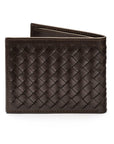Woven leather wallet with 6 credit card slots, brown, back