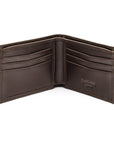 Woven leather wallet with 6 credit card slots, brown, open