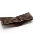 Woven leather wallet with 6 credit card slots, brown, inside