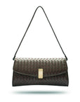 Woven leather clutch, brown, short strap