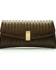 Woven leather clutch, brown, front