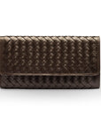 Woven leather concertina purse, brown, front