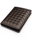 Woven leather card holder, brown, front
