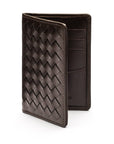 Woven leather card holder, brown, open