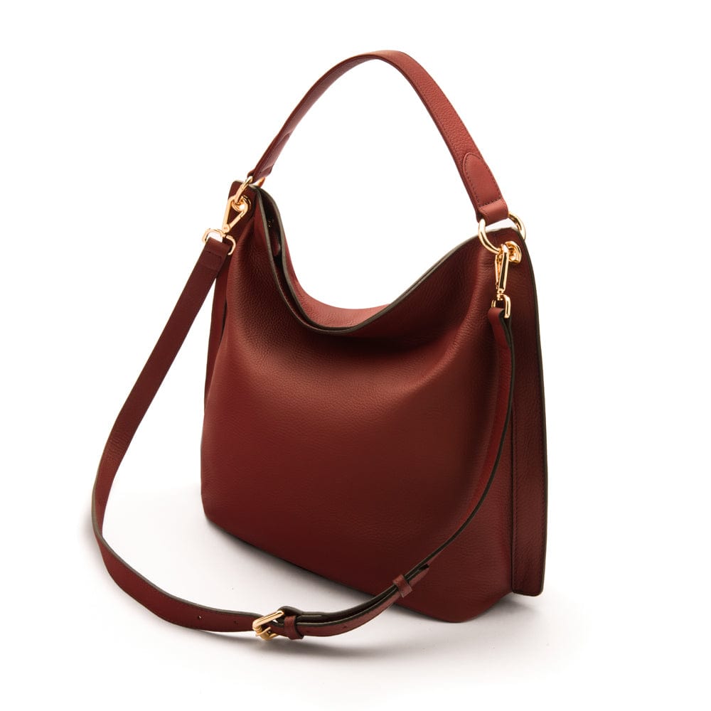 Carol Ann slouchy leather shoulder bag, burgundy., with both straps