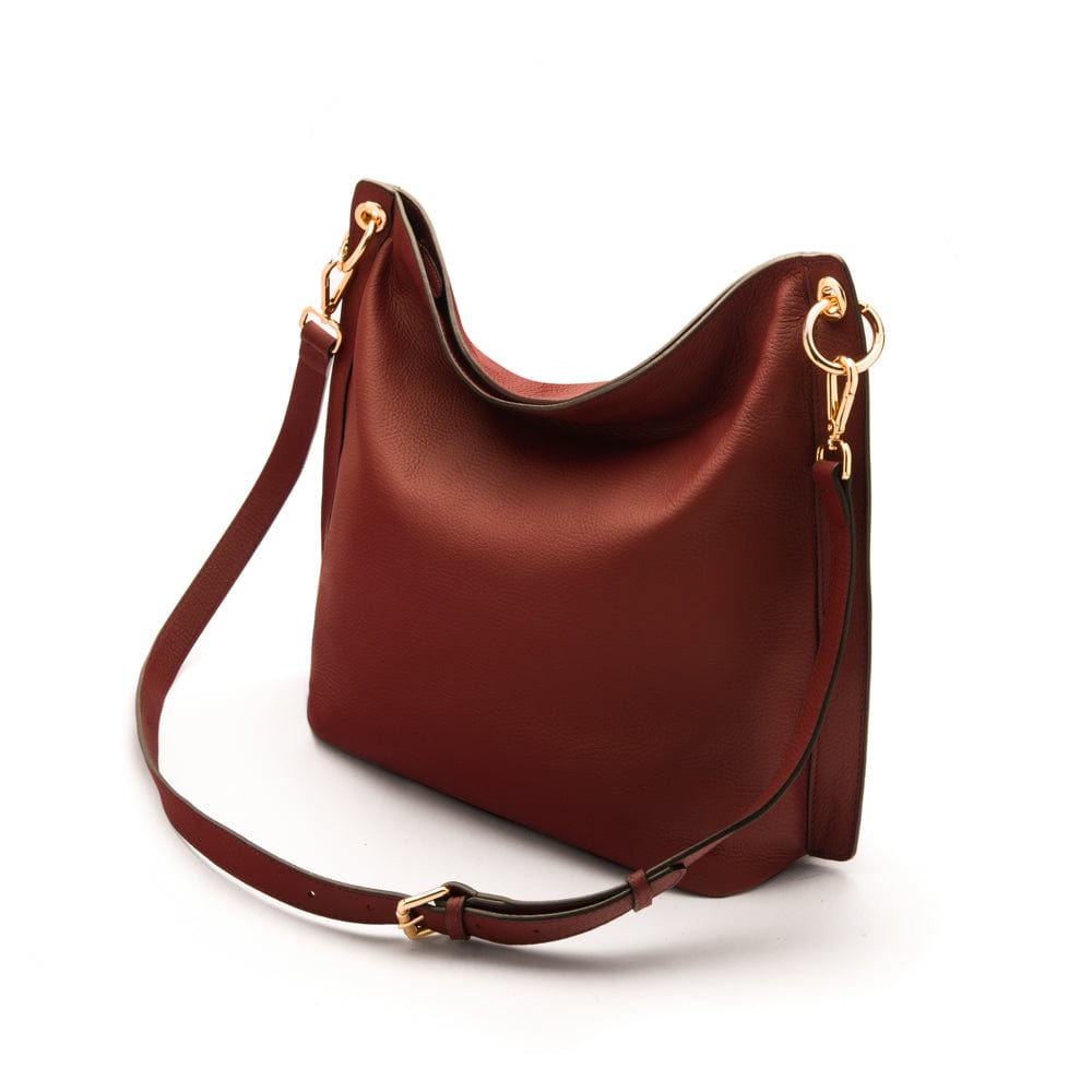 Carol Ann slouchy leather shoulder bag, burgundy, with detachable shoulder strap