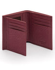 Compact leather wallet with 6 credit card slots and 2 ID windows, burgundy, inside