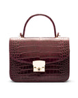 Small leather top handle bag, burgundy croc, front