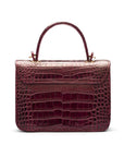 Small leather top handle bag, burgundy croc, back