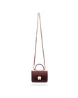 Small leather top handle bag, burgundy croc, with chain strap