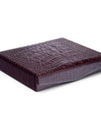 Large Leather Accessory And Cufflink Box, Burgundy Croc Effect With Red, front
