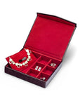 Large Leather Accessory And Cufflink Box, Burgundy Croc Effect With Red, open
