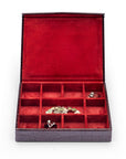 Large Leather Cufflink And Jewellery Box, Burgundy Croc Effect With Red, open