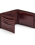 Essential leather billfold wallet, burgundy croc, open