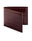 Essential leather billfold wallet, burgundy croc, front