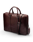 15" leather laptop bag, burgundy croc, with shoulder strap