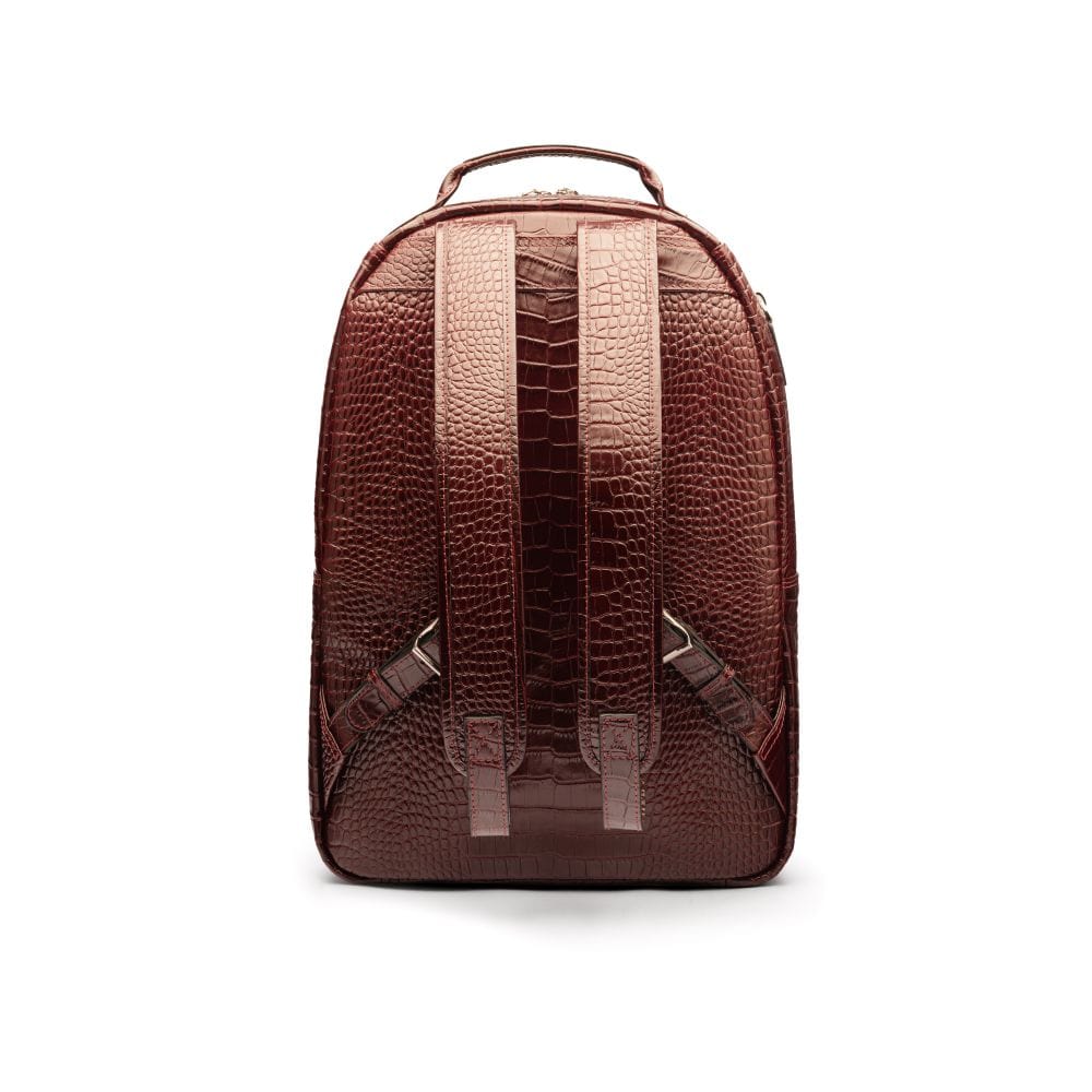 Men's leather 15" laptop backpack, burgundy croc, back view
