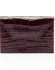 Leather business card holder, burgundy croc, front