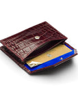 Leather business card holder, burgundy croc, inside