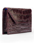 Leather business card holder, burgundy croc, side