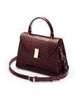 Leather top handle bag, burgundy croc, side