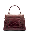 Leather top handle bag, burgundy croc, back