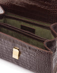 Leather top handle bag, burgundy croc, inside