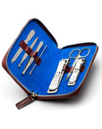 Leather zip around 7 piece manicure set, burgundy croc, inside
