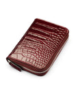 Leather zip around 7 piece manicure set, burgundy croc, front