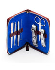 Leather zip around 7 piece manicure set, burgundy croc, open
