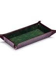 Rectangular Leather Valet Tray, Burgundy Croc Effect With Green