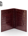 RFID leather passport holder, burgundy croc, inside view