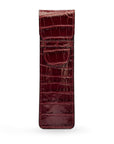 Single leather pen case, burgundy croc, front view
