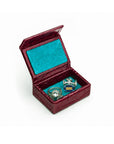 Miniature Leather Accessory Box - Burgundy Croc Effect With Blue, inside