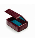 Miniature Leather Accessory Box - Burgundy Croc Effect With Blue, open