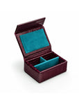Small Leather Stud & Collar Stiffener Box, Burgundy Croc With Blue, open