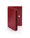 Expandable leather business card holder, burgundy, front